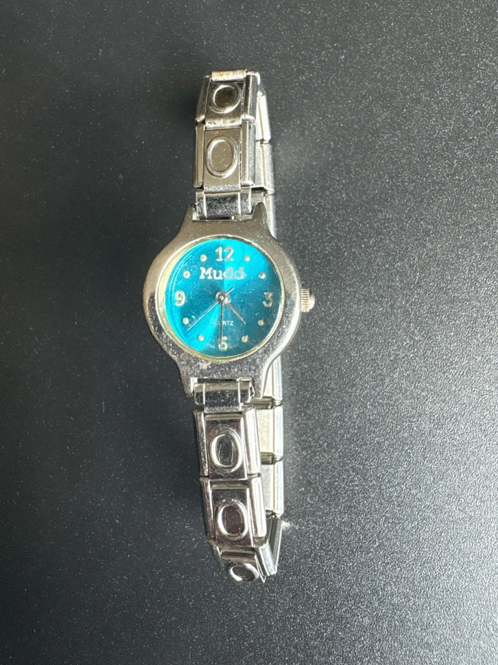 Mudd Women's Silver Bracelet Watch with Teal Dial measurements shown non running